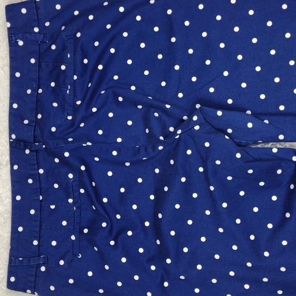 J. Crew Stretch Navy Polka Dot Mid Rise Button Hook Straight Leg Ankle Pant - Picture 10 of 14